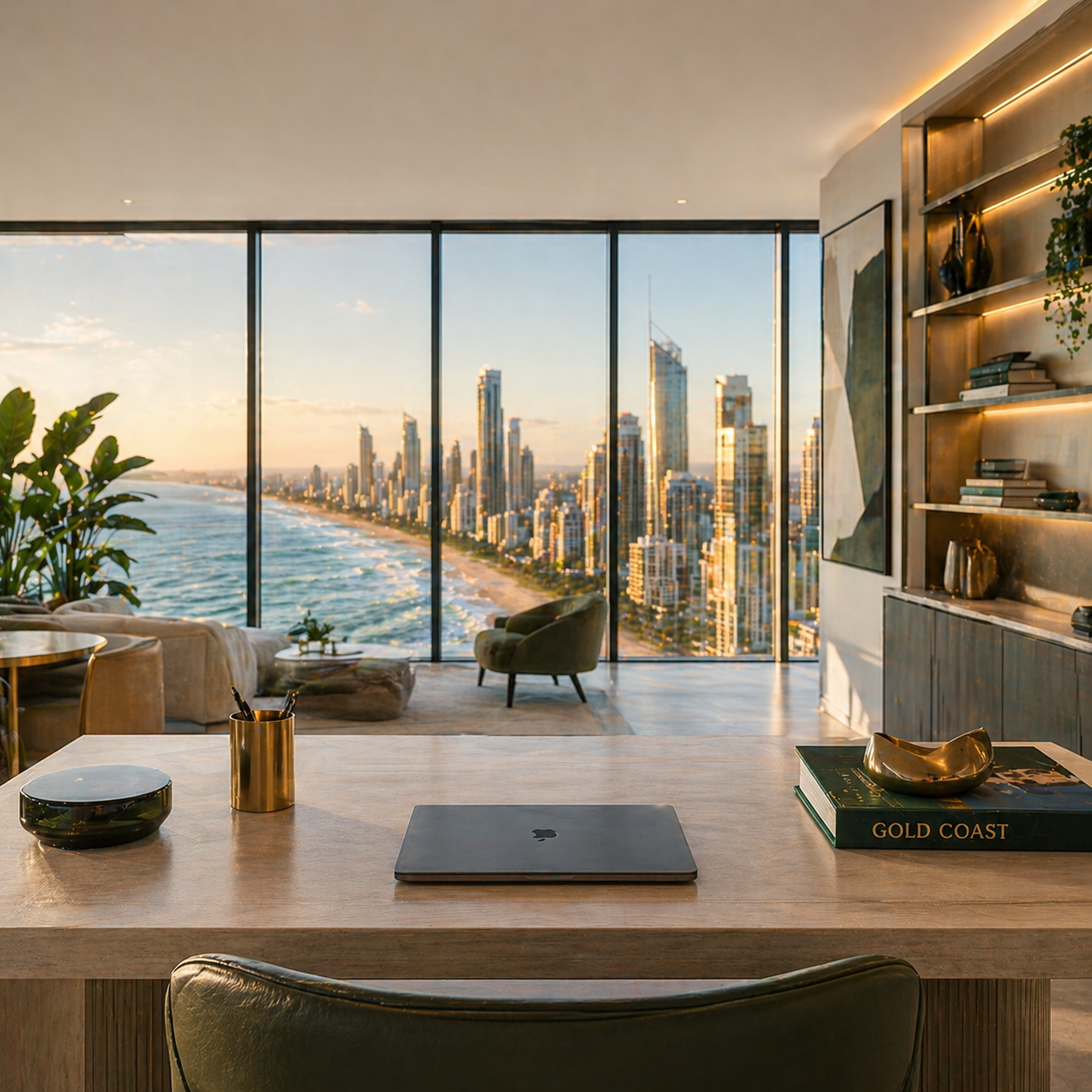 A sunlit, considered interior