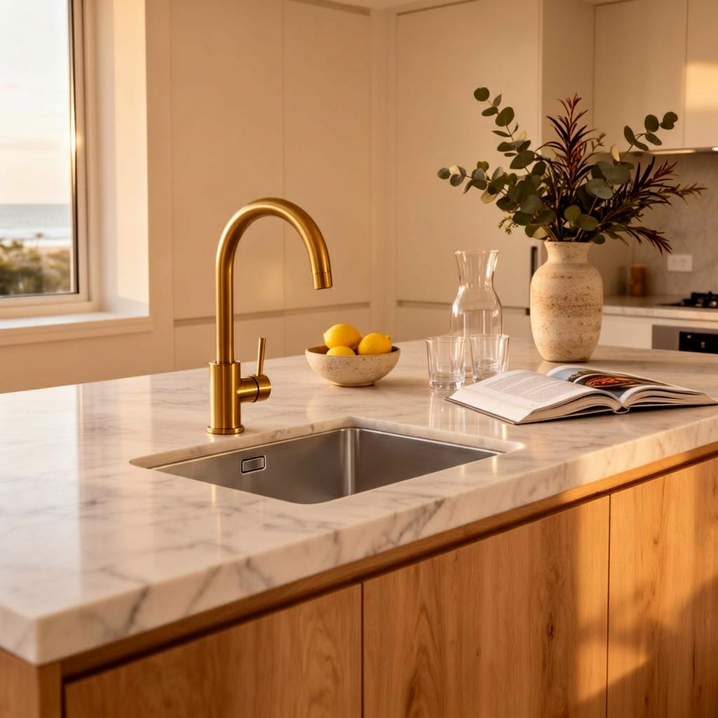 A luxury home kitchen, ready